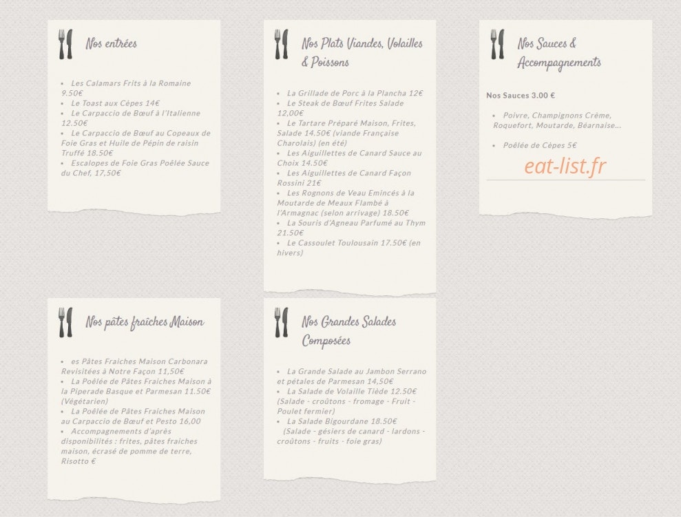 L'Adourable Auberge — carte page 2