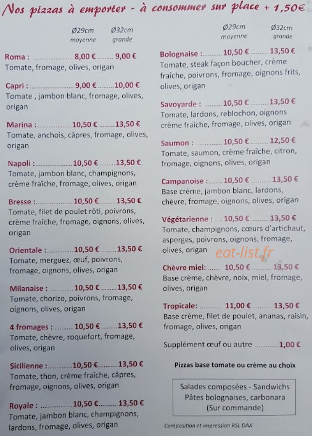 Au Panier Gourmand — carte page 1