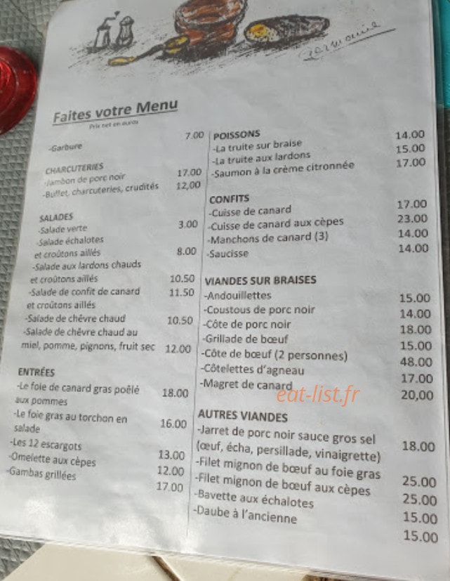 Auberge des Trois Pics — carte page 1
