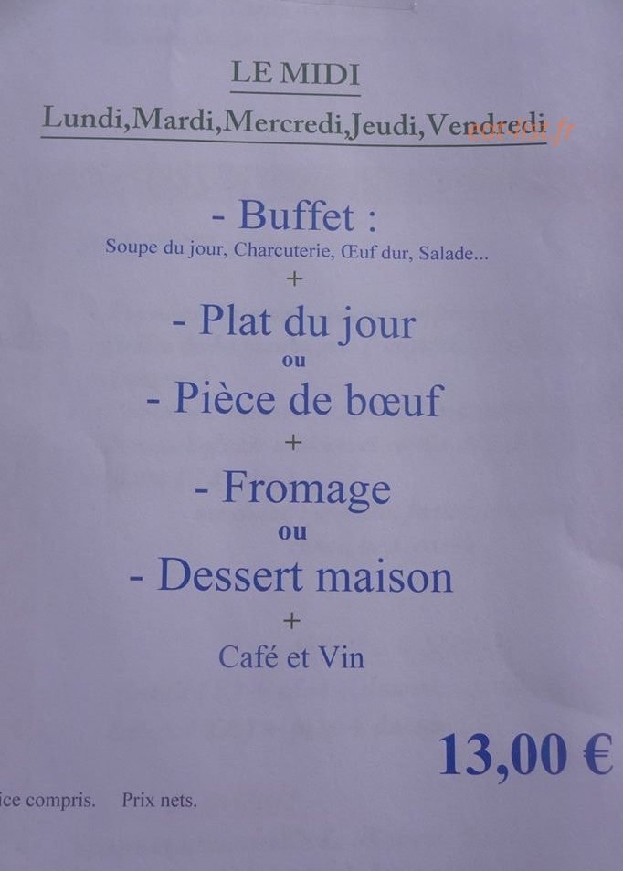Auberge La Bergerie — carte page 1