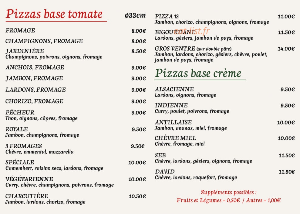 Pizzas 13 — carte page 1