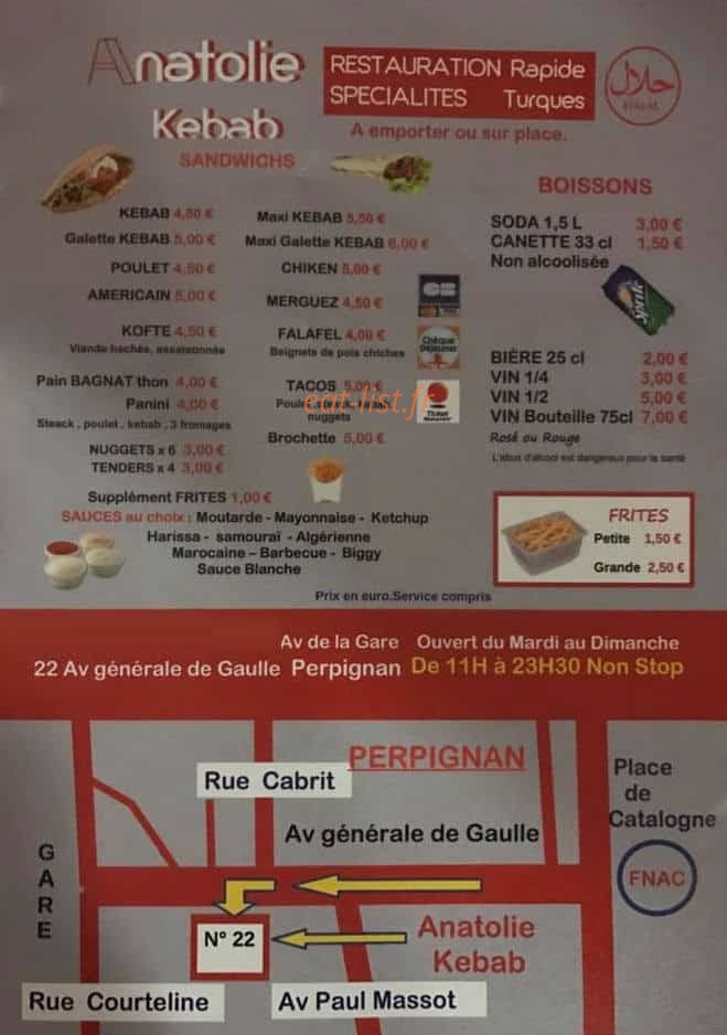 Anatolie Kebab — carte page 2