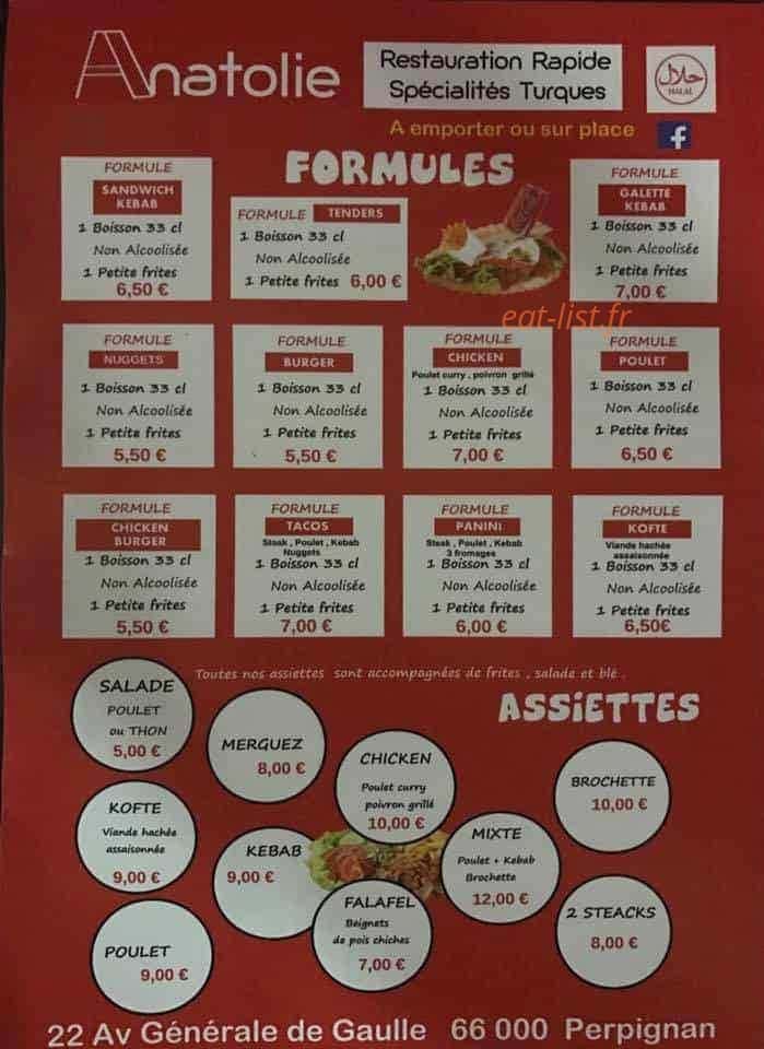 Anatolie Kebab — carte page 1