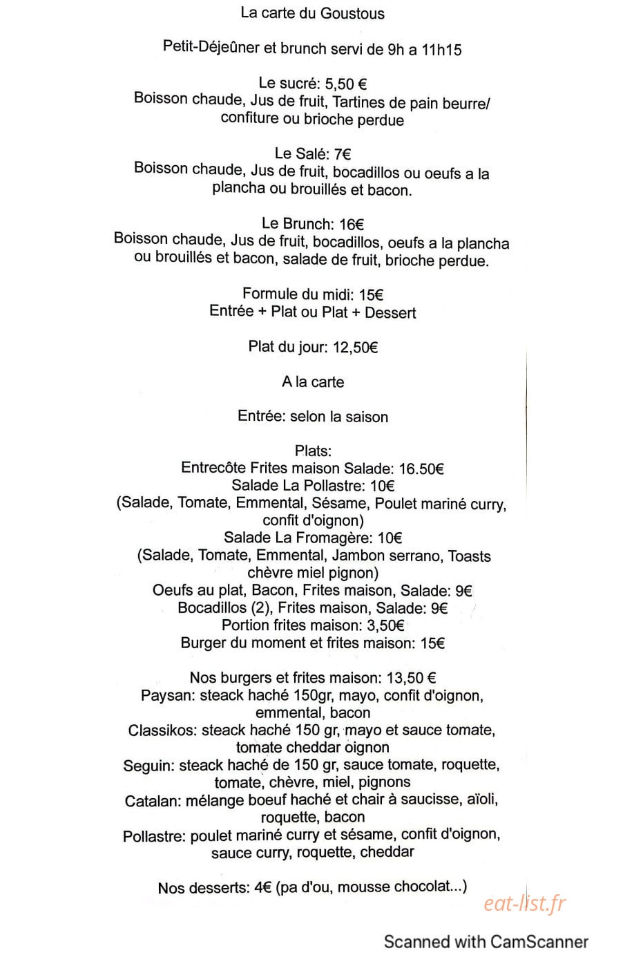 Au Goustous — carte page 2