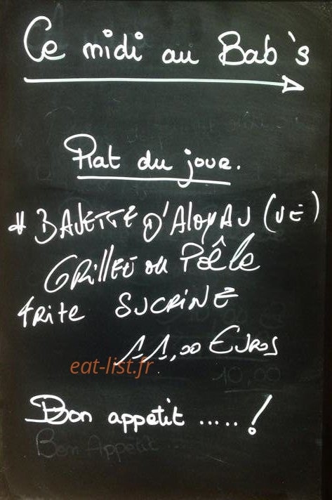 Bab's Cuisine & Vin — carte page 1