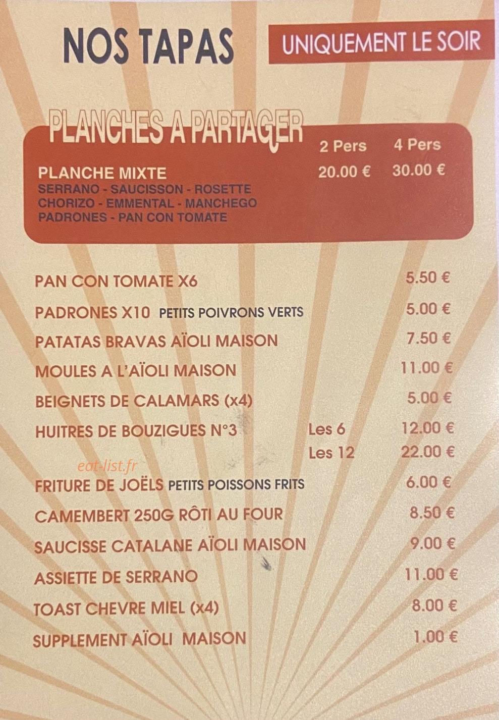 Bar tapas Restaurant au garage — carte page 3