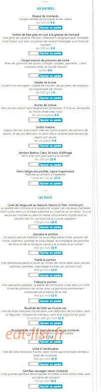Carte et menu de Boniface Coquillages à Perpignan — Les entrées et plats