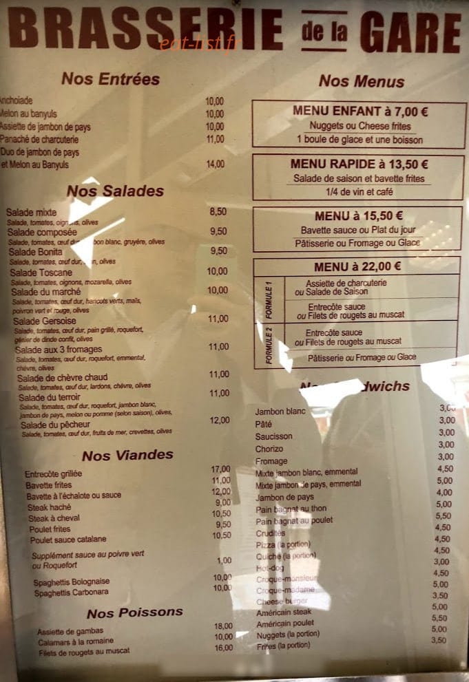 Brasserie de la Gare — carte page 1