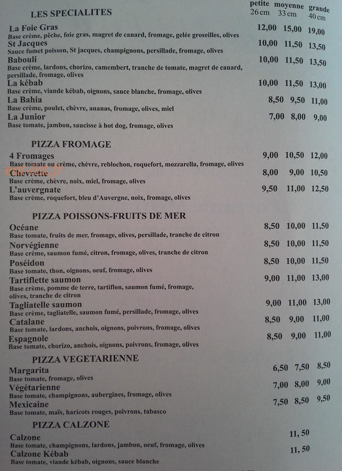 Chez Fredo Pizza — carte page 3