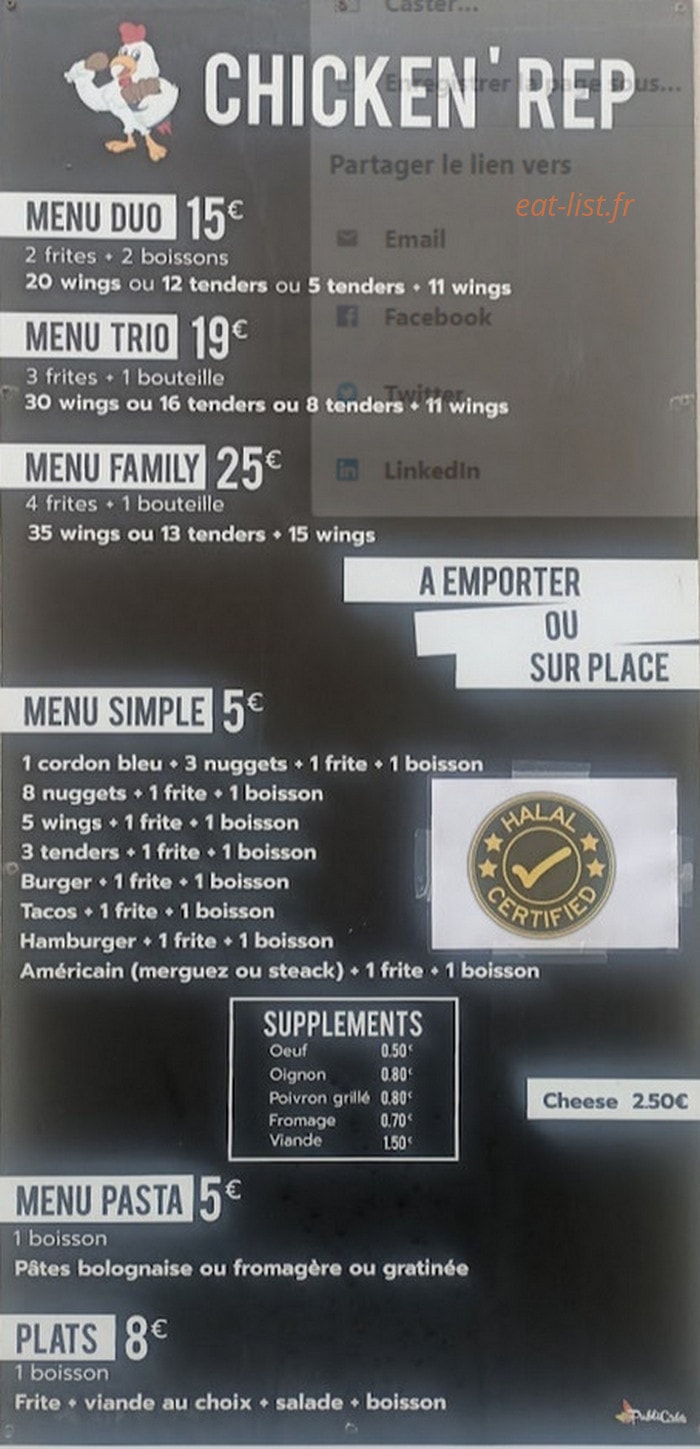 Chicken rep — carte page 1
