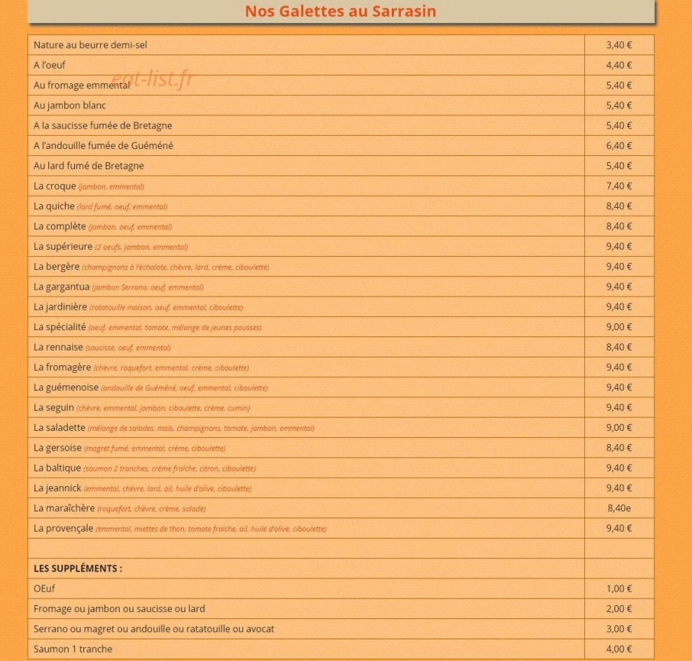 Crêperie Bretonne Suite — carte page 1