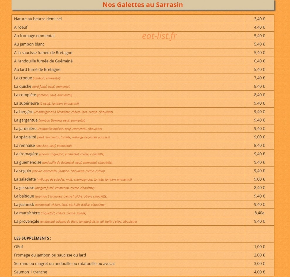 Crêperie Bretonne — carte page 1