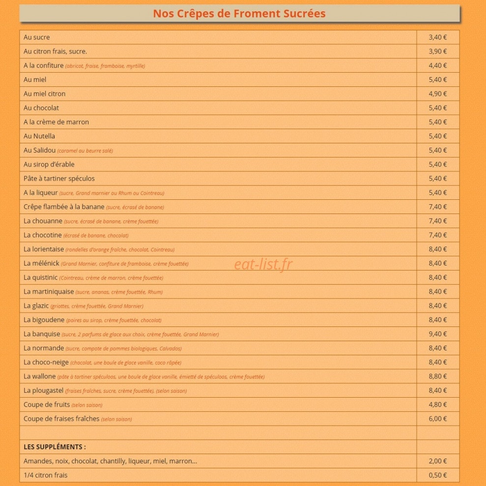 Crêperie Bretonne — carte page 2