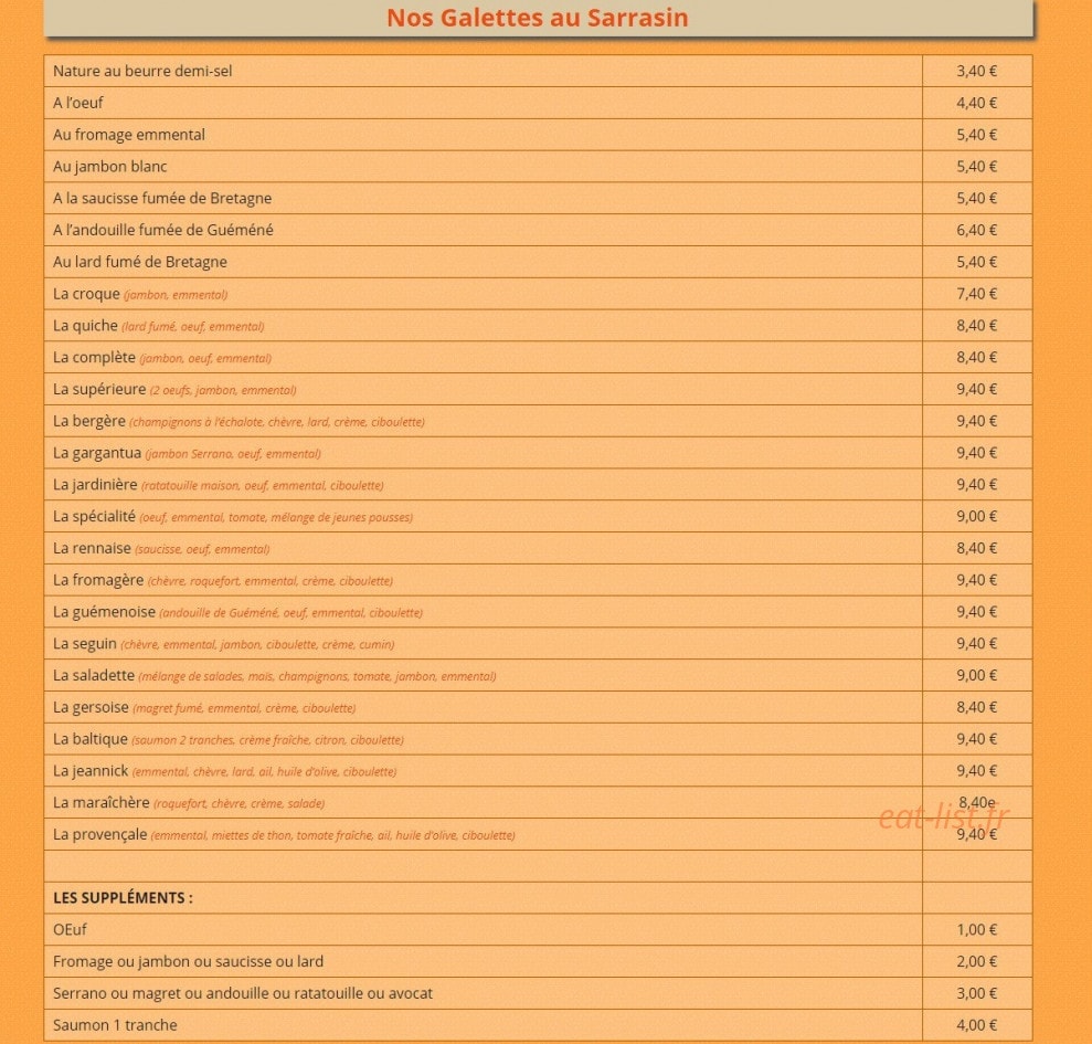 Crêperie Bretonne — carte page 1