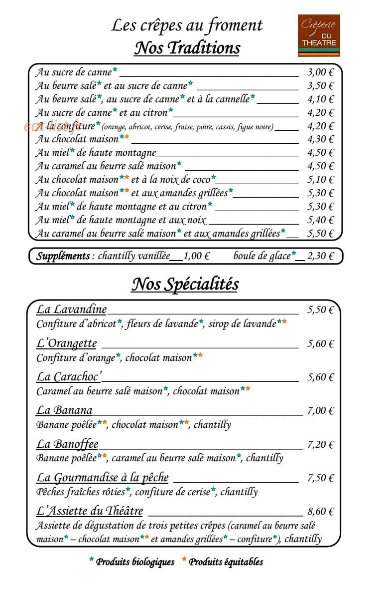 Crêperie du Théâtre — carte page 6