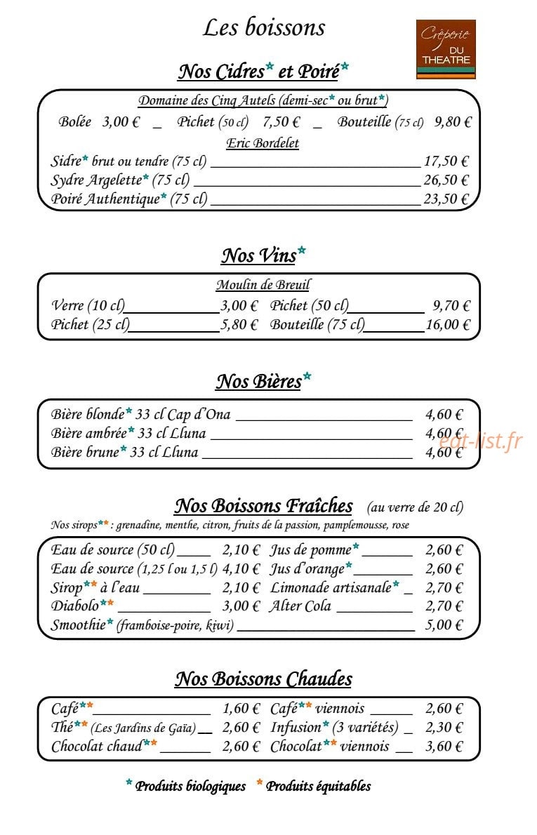Crêperie du Théâtre — carte page 8