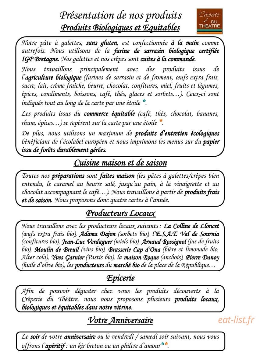 Crêperie du Théâtre — carte page 2