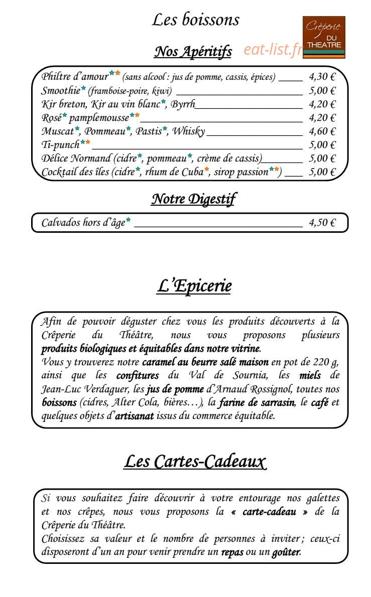Crêperie du Théâtre — carte page 9
