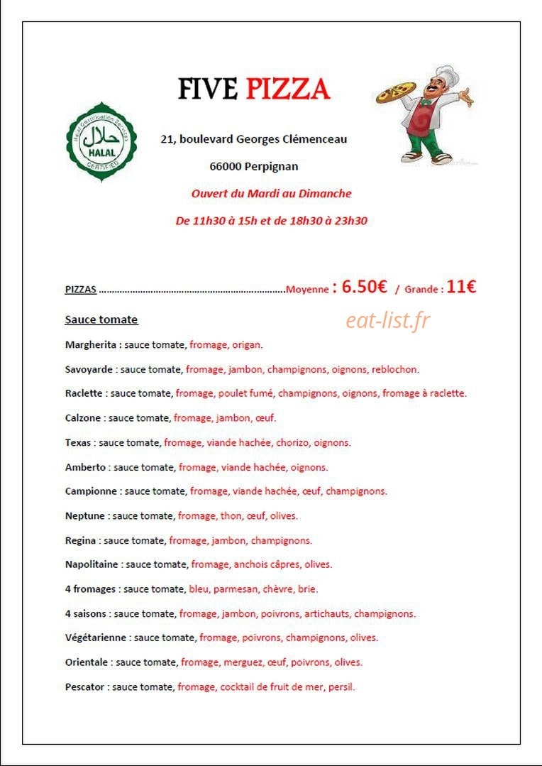 Five pizza — carte page 2