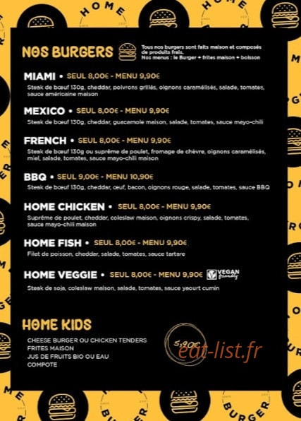 Home Burger — carte page 1
