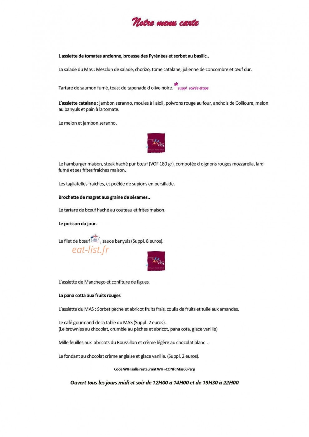 La Table Du Mas — carte page 2