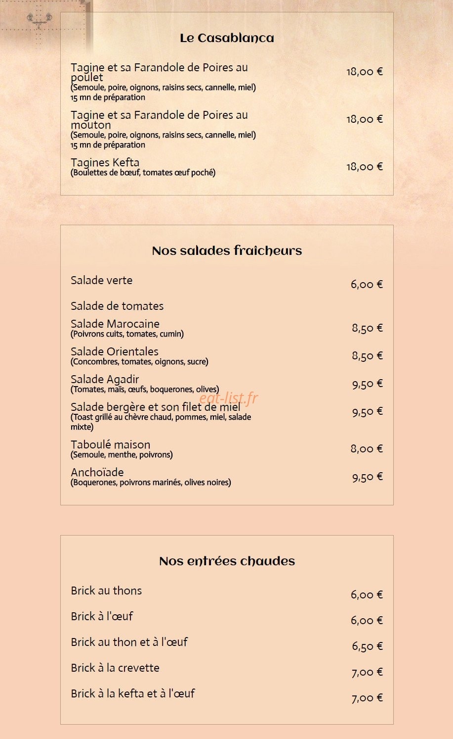 Le Casablanca — carte page 1