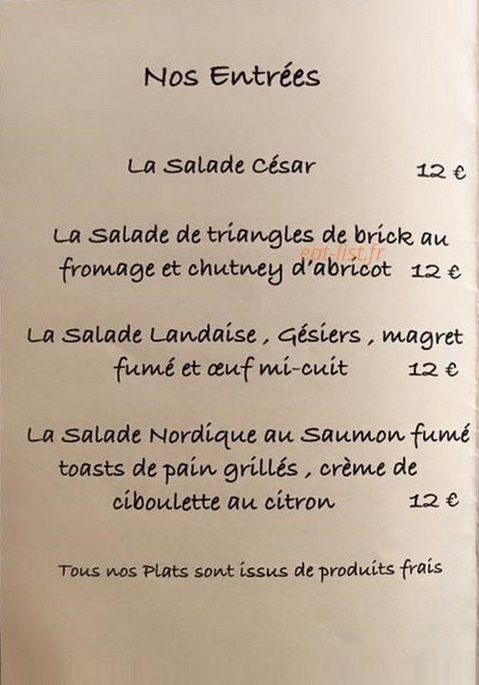 Le Catalogne café — carte page 1