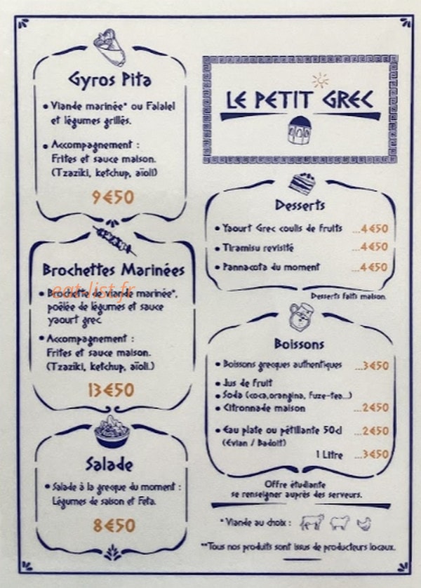 Le Petit Grec — carte page 1