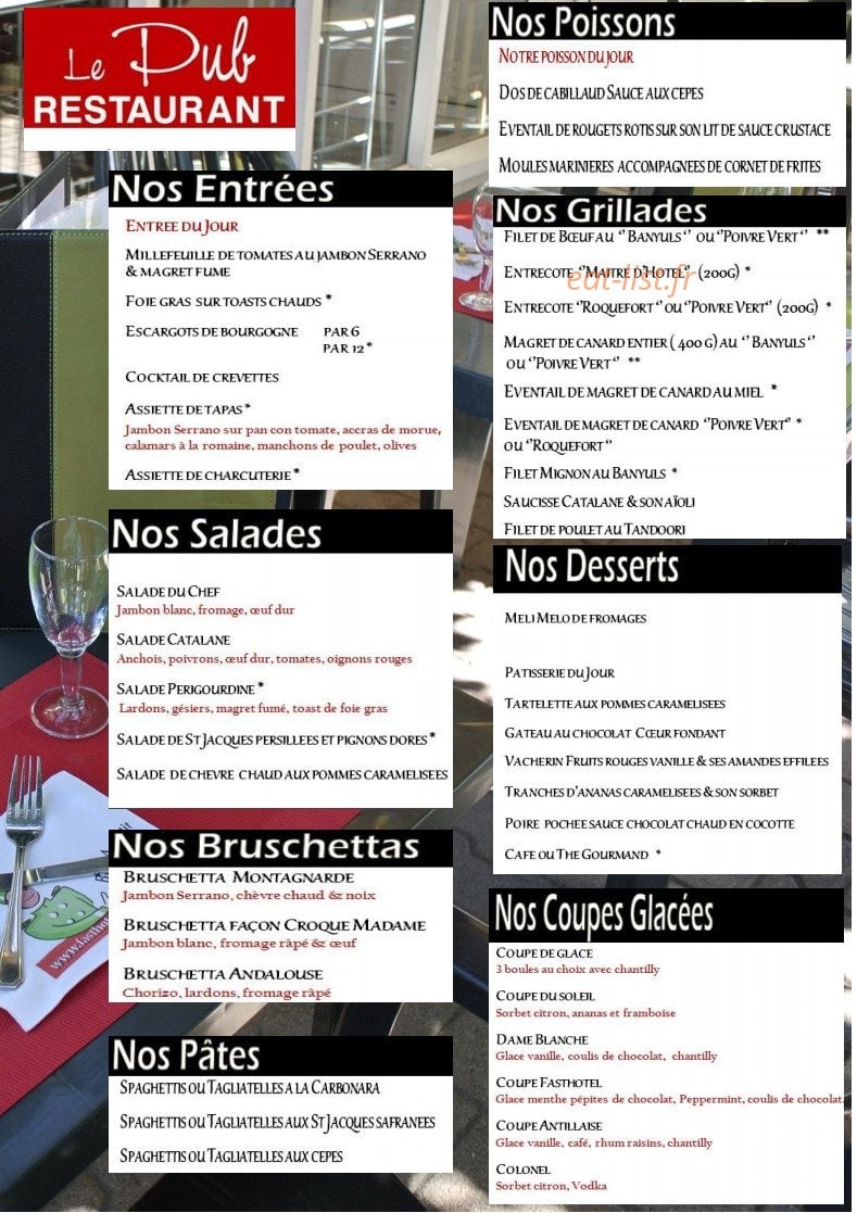 Le Pub Restaurant — carte page 2