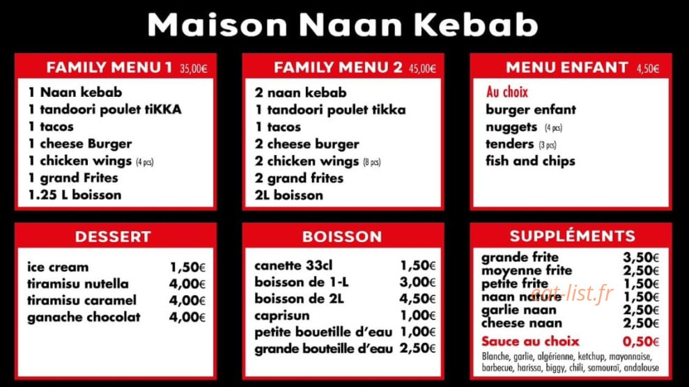 Maison Naan Kebab — carte page 3