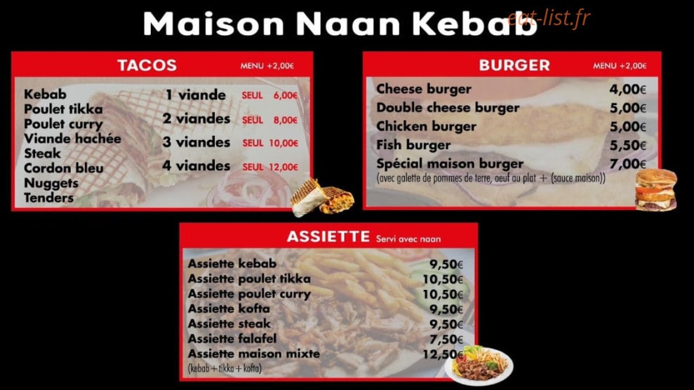 Maison Naan Kebab — carte page 1