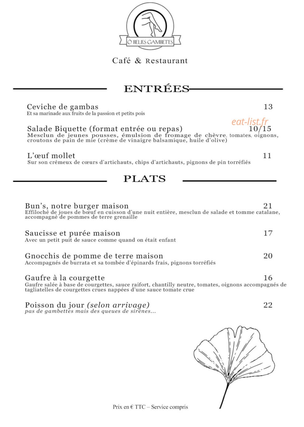 Ô Belles Gambettes — carte page 1
