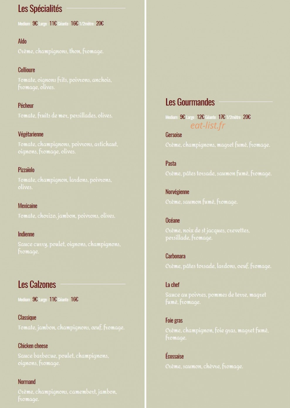 Pizza Aldo — carte page 3