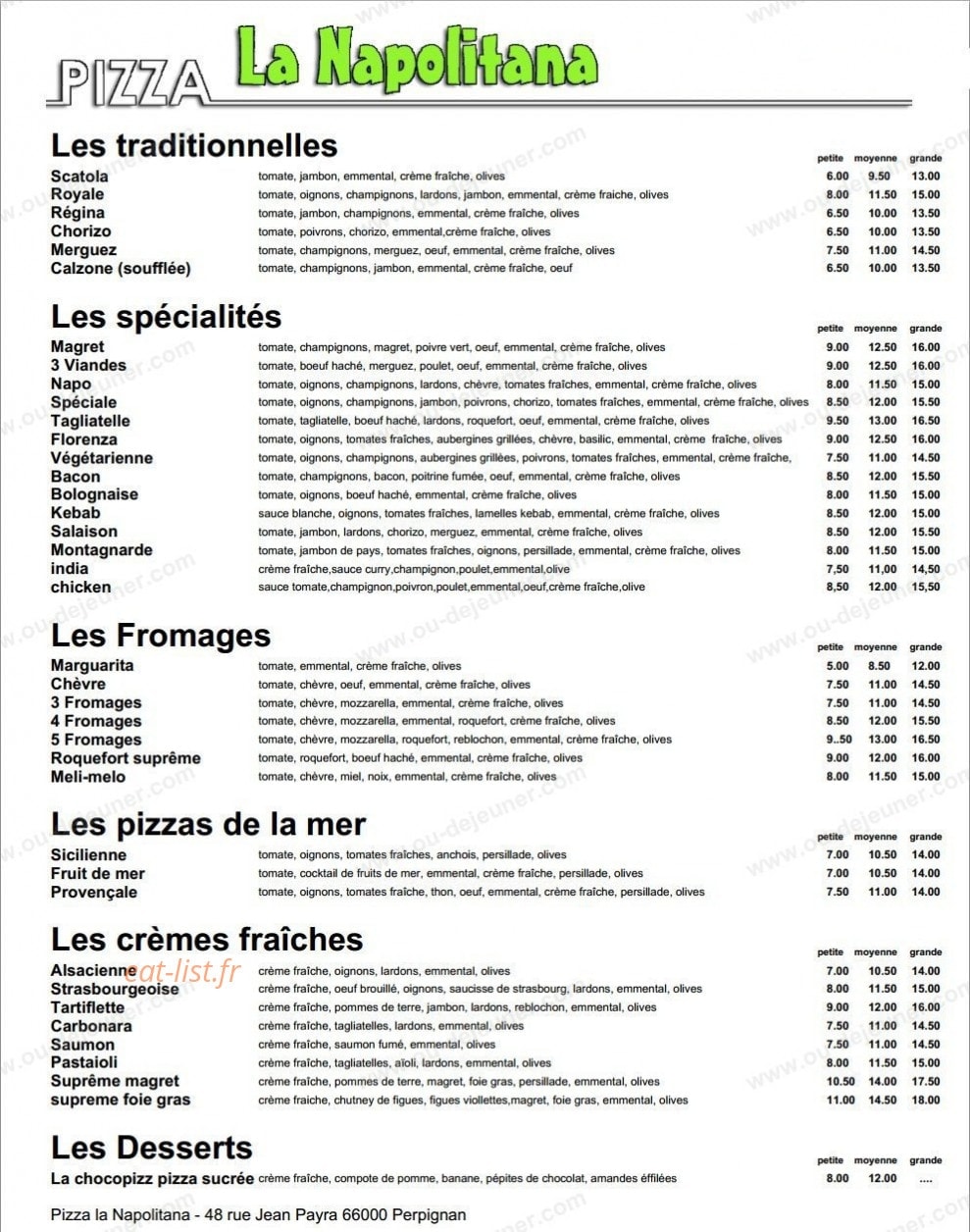 Pizza la Napolitana — carte page 1