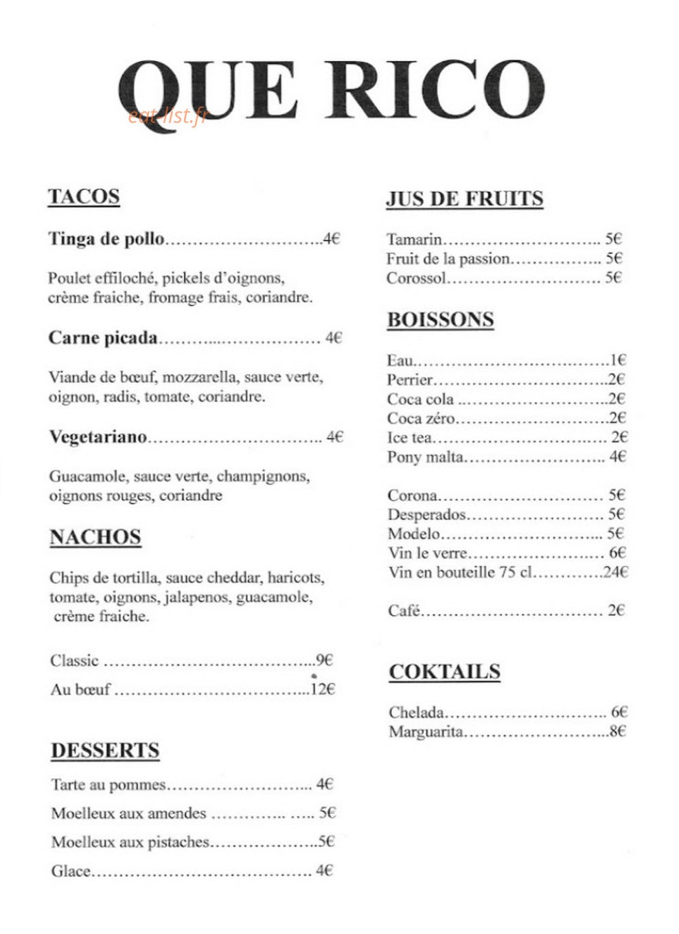 Que Rico — carte page 1