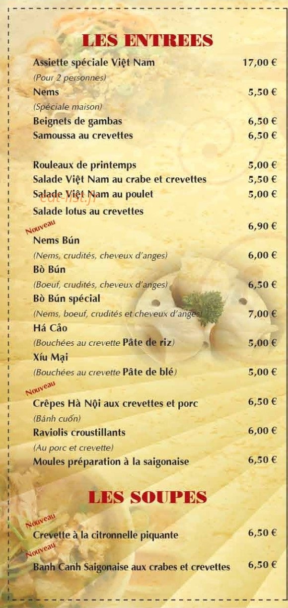 Restaurant Le Viêt Nam — carte page 2