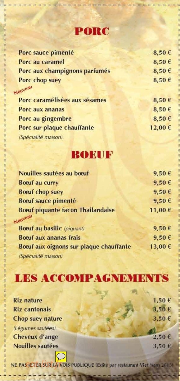 Restaurant Le Viêt Nam — carte page 6