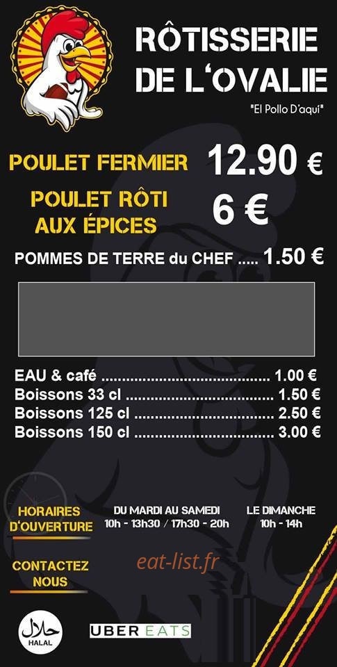 Carte et menu de Rôtisserie De L’Ovalie à Perpignan — poulet, boissons