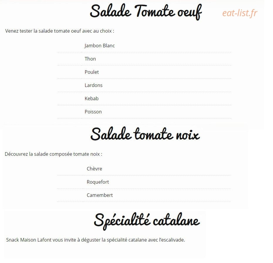 Snack Maison Lafont — carte page 6