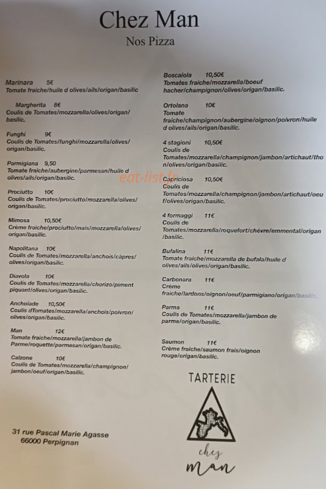 Tarterie Chez Man — carte page 1