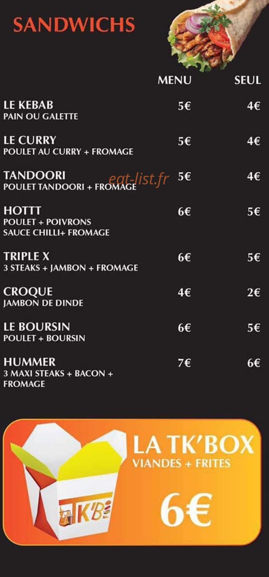 Tk'b Food — carte page 1