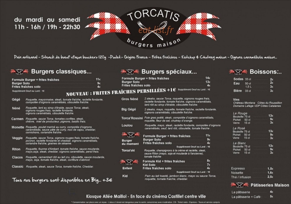 Torcatis Burgers Maison — carte page 1