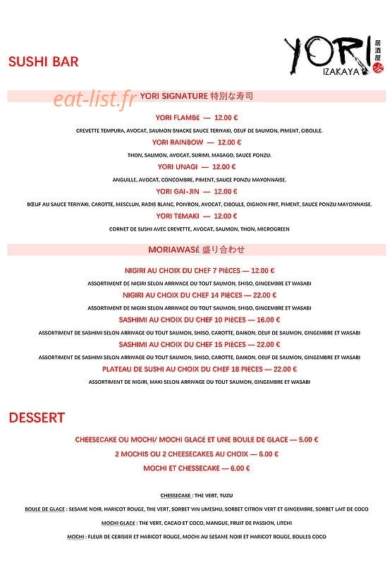 Yori Izakaya — carte page 3