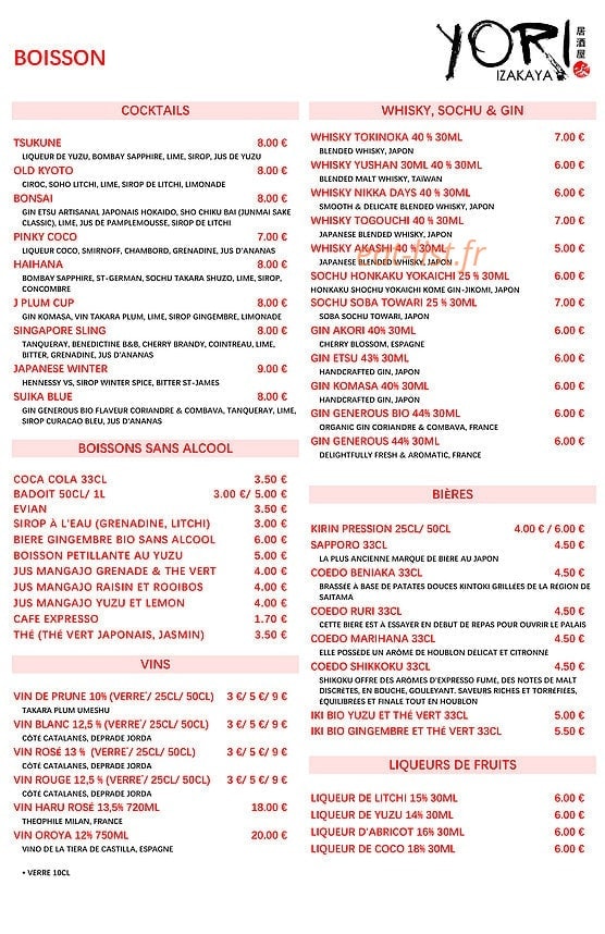 Yori Izakaya — carte page 5