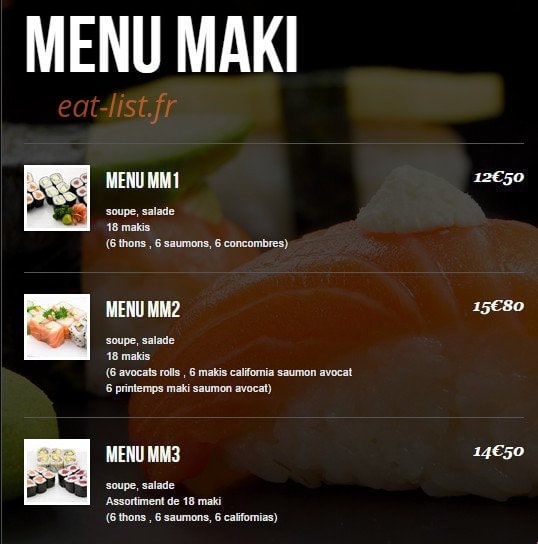 Yuki sushi — carte page 1