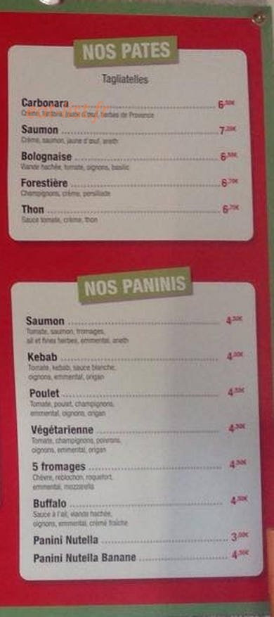 Carte et menu de Amélie Pizza chez Seb et Marie à Amelie les Bains Palalda — Les pâtes et paninis