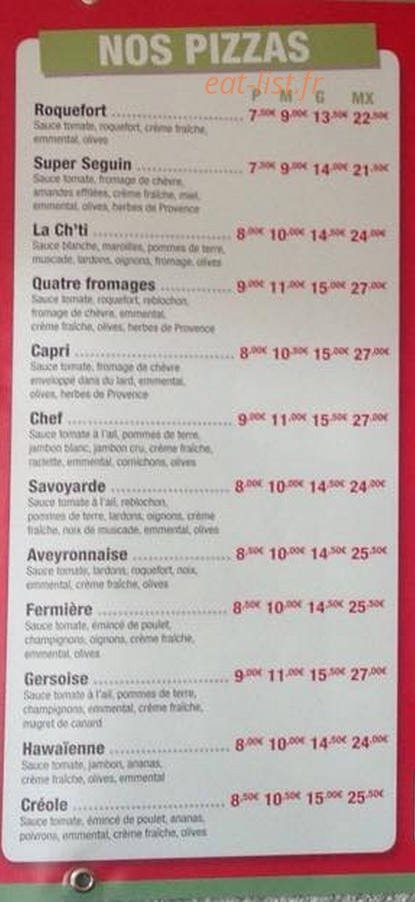 Carte et menu de Amélie Pizza chez Seb et Marie à Amelie les Bains Palalda — Les pizzas suite 1