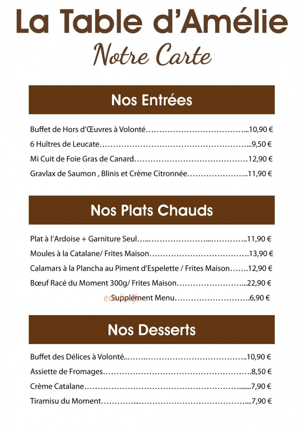 La Table d'Amélie — carte page 2
