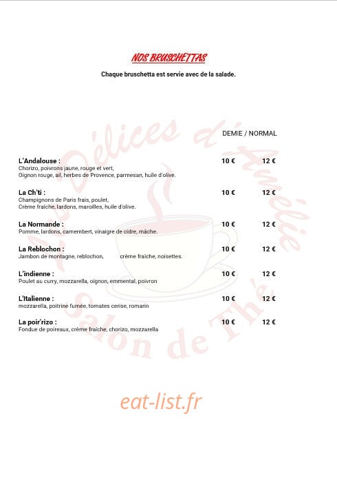 Les Delices D'Amelie — carte page 1