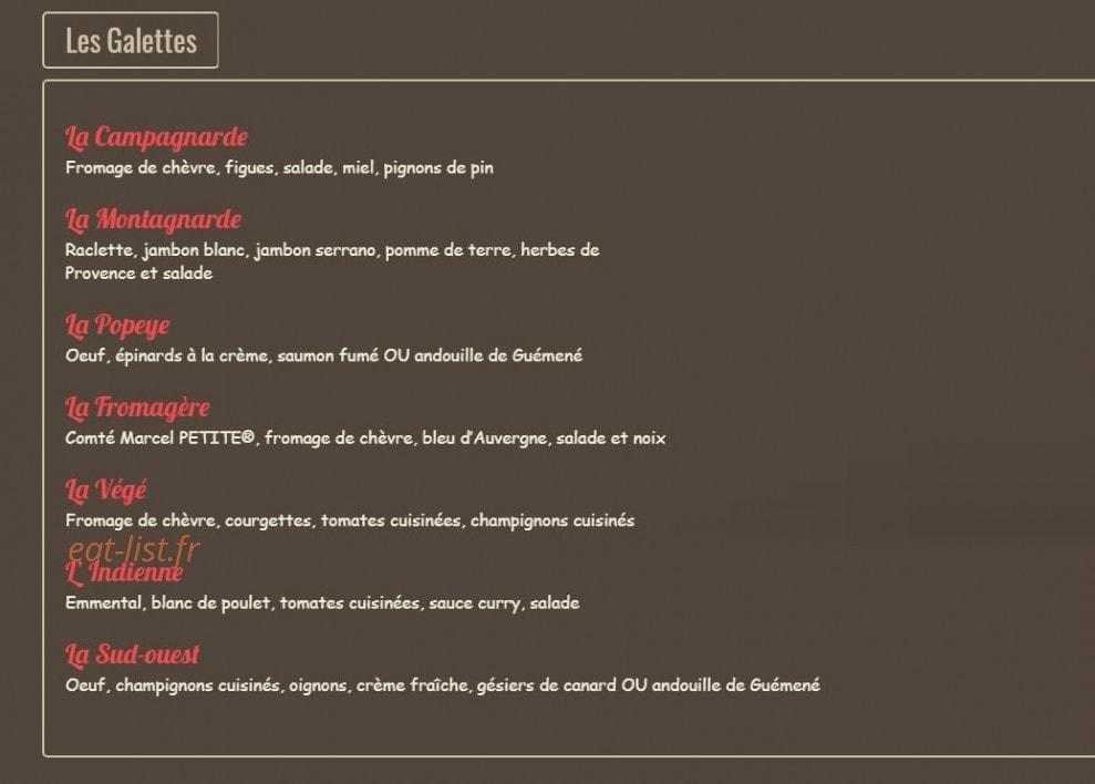 Crêperie La Marmotte — carte page 1